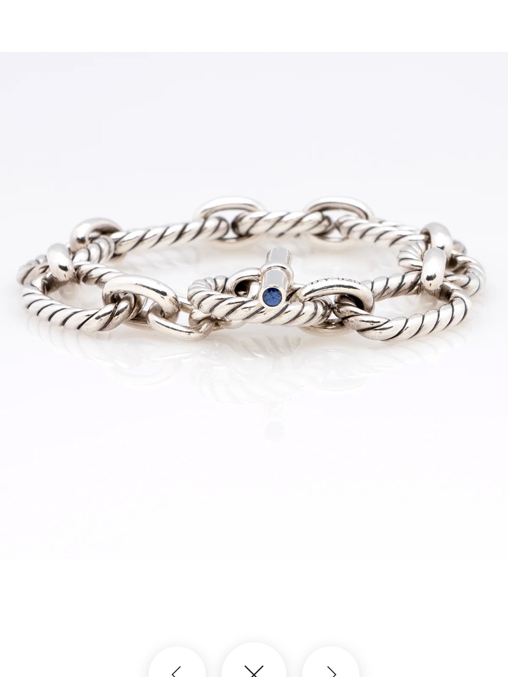 David Yurman Sterling Silver Sapphire Cushion Link Chain Bracelet